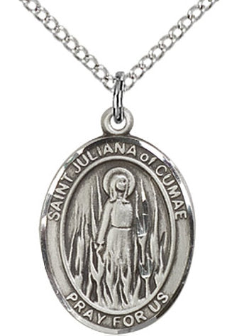 St. Juliana of Cumae Medal in Fine Pewter, 3/4" tall, Your Choice of Chain # 17112