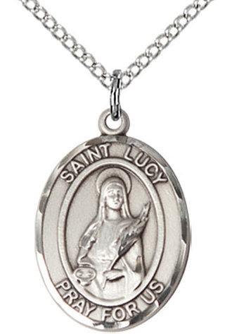 St. Lucy Medal in Fine Pewter, 3/4" tall, Your Choice of Chain # 17131