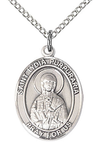 St. Lydia Purpuraria Medal in Fine Pewter, 3/4" tall, Your Choice of Chain # 17134