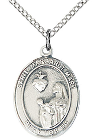 St. Margaret Mary Alacoque Medal in Fine Pewter, 3/4" tall, Your Choice of Chain # 17139