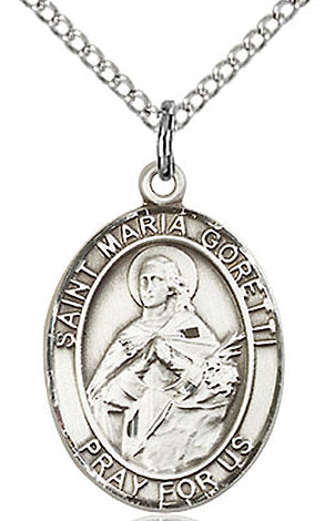 St. Maria Goretti Medal in Fine Pewter, 3/4" tall, Your Choice of Chain # 17144