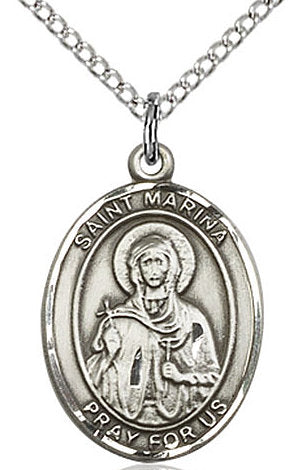 St. Marina Medal in Fine Pewter, 3/4" tall, Your Choice of Chain # 17146