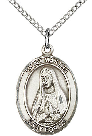 St. Martha Medal in Fine Pewter, 3/4" tall, Your Choice of Chain # 17149
