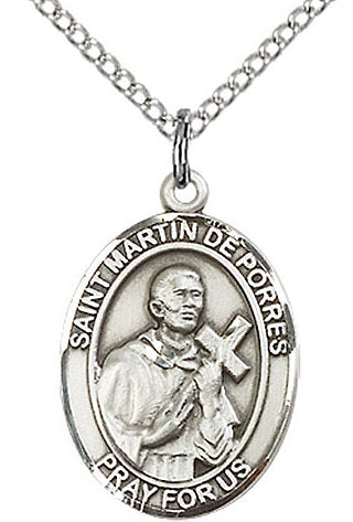 St. Martin de Porres Medal in Fine Pewter, 3/4" tall, Your Choice of Chain # 17150