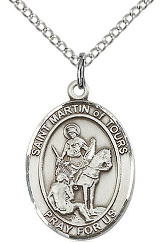 St. Martin of Tours Medal in Fine Pewter, 3/4" tall, Your Choice of Chain # 17151