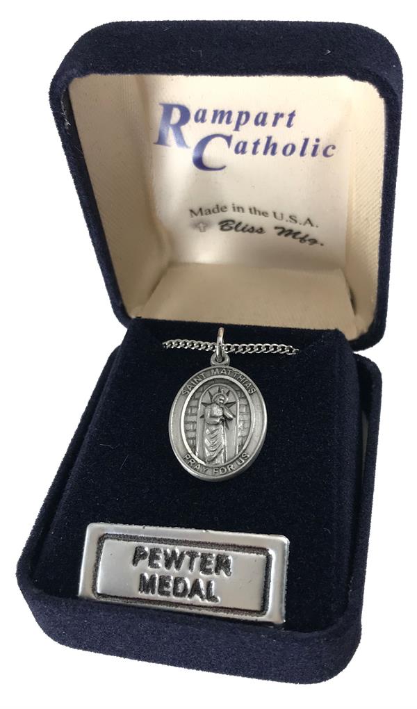 St. Matthias the Apostle Medal in Fine Pewter, 3/4" tall, Your Choice of Chain # 17158|St. Matthias the Apostle Medal in Fine Pewter, 3/4" tall, Your Choice of Chain # 17158