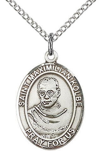 St. Maximillian Kolbe Medal in Fine Pewter, 3/4" tall, Your Choice of Chain # 17160