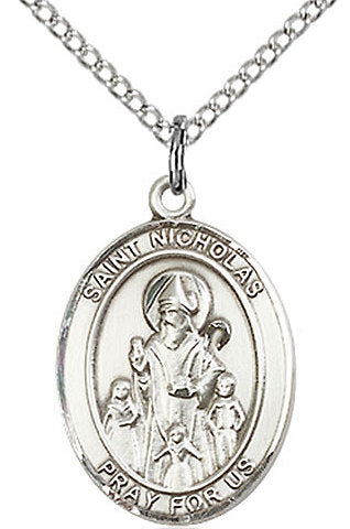 St. Nicholas Medal in Fine Pewter, 3/4" tall, Your Choice of Chain # 17166