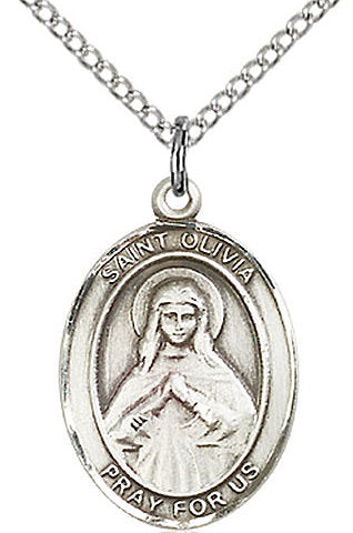 St. Olivia Medal in Fine Pewter, 3/4" tall, Your Choice of Chain # 17178