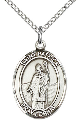 St. Patrick Medal in Fine Pewter, 3/4" tall, Your Choice of Chain # 17179