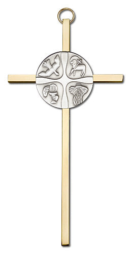 6" Christian Life Cross, Silver-Tone Medallion on Polished Brass Cross, # 1719