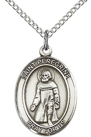 St. Peregrine Laziosi Medal in Fine Pewter, 3/4" tall, Your Choice of Chain # 17191