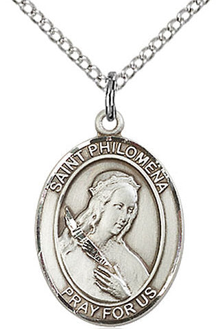 St. Philomena Medal in Fine Pewter, 3/4" tall, Your Choice of Chain # 17201