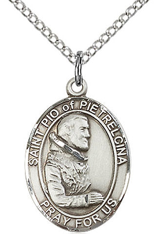 St. Pio of Pietrelcina Medal in Fine Pewter, 3/4" tall, Your Choice of Chain # 17202