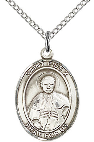 St. Pius X Medal in Fine Pewter, 3/4" tall, Your Choice of Chain # 17203