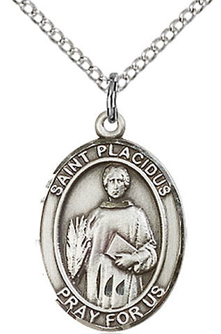 St. Placidus Medal in Fine Pewter, 3/4" tall, Your Choice of Chain # 17204