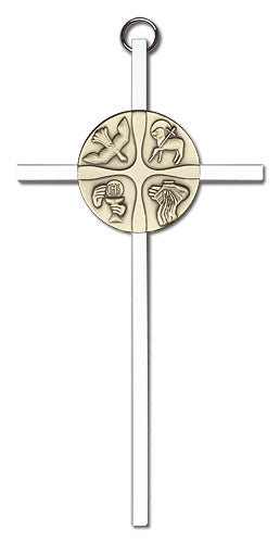 6" Christian Life Cross, Gold-Tone Medallion on Nickel Plated Cross, # 1721