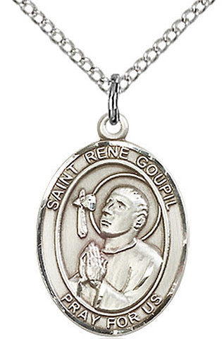 St. Rene Goupil Medal in Fine Pewter, 3/4" tall, Your Choice of Chain # 17218