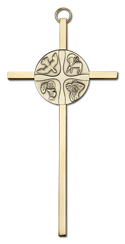 6" Christian Life Cross, Gold-Tone Medallion on Polished Brass Cross, # 1722