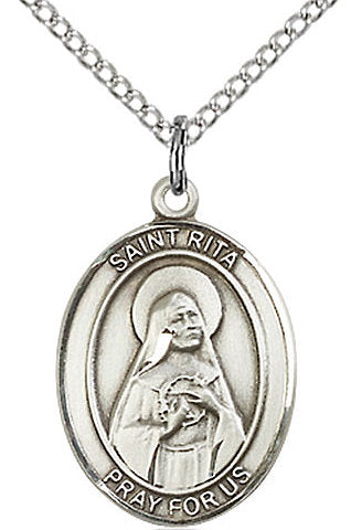 St. Rita of Cascia Medal in Fine Pewter, 3/4" tall, Your Choice of Chain # 17221
