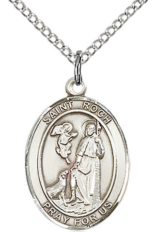 St. Roch Medal in Fine Pewter, 3/4" tall, Your Choice of Chain # 17224