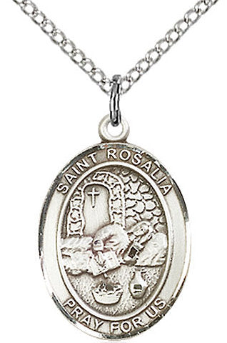 St. Rosalia Medal in Fine Pewter, 3/4" tall, Your Choice of Chain # 17226