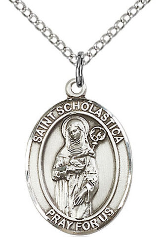 St. Scholastica Medal in Fine Pewter, 3/4" tall, Your Choice of Chain # 17231