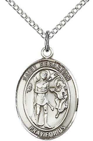 St. Sebastian Medal in Fine Pewter, 3/4" tall, Your Choice of Chain # 17232