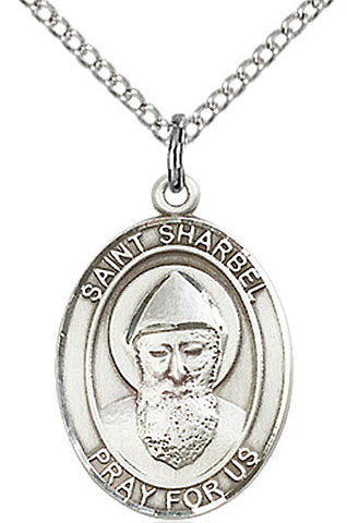 St. Sharbel Medal in Fine Pewter, 3/4" tall, Your Choice of Chain # 17234