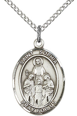 St. Sophia Medal in Fine Pewter, 3/4" tall, Your Choice of Chain # 17237