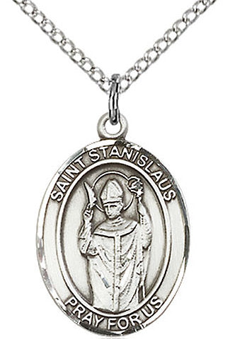 St. Stanislaus Medal in Fine Pewter, 3/4" tall, Your Choice of Chain # 17238