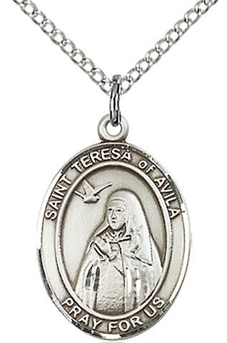St. Teresa of Avila Medal in Fine Pewter, 3/4" tall, Your Choice of Chain # 17247