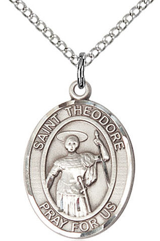 St. Theodore Medal in Fine Pewter, 3/4" tall, Your Choice of Chain # 17249