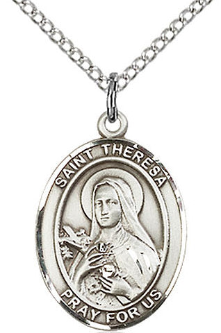 St. Theresa of Lisieux Medal in Fine Pewter, 3/4" tall, Your Choice of Chain # 17250