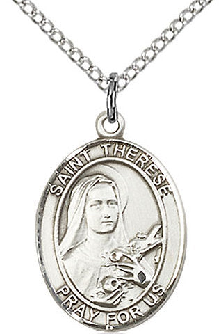St. Therese of Lisieux Medal in Fine Pewter, 3/4" tall, Your Choice of Chain # 17251