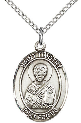 St. Timothy Medal in Fine Pewter, 3/4" tall, Your Choice of Chain # 17258