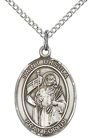 St. Ursula Medal in Fine Pewter, 3/4" tall, Your Choice of Chain # 17259