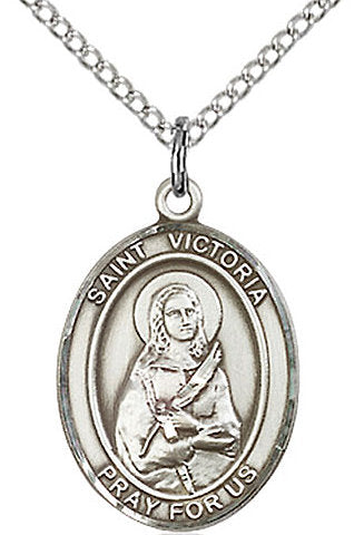 St. Victoria Medal in Fine Pewter, 3/4" tall, Your Choice of Chain # 17264