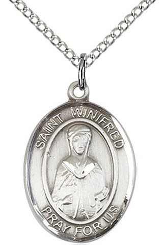 St. Winifred Medal in Fine Pewter, 3/4" tall, Your Choice of Chain # 17272