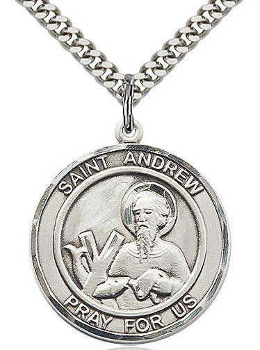 St. Andrew the Apostle Medal in Fine Pewter, 3/4" round, Your Choice of Chain # 17277