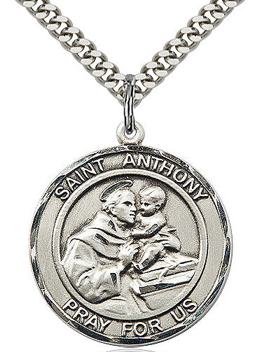 St. Anthony of Padua Medal in Fine Pewter, 3/4" round, Your Choice of Chain # 17278