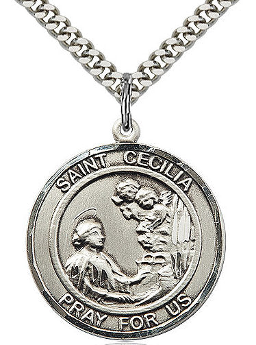 St. Cecilia Medal in Fine Pewter, 3/4" round, Your Choice of Chain # 17279
