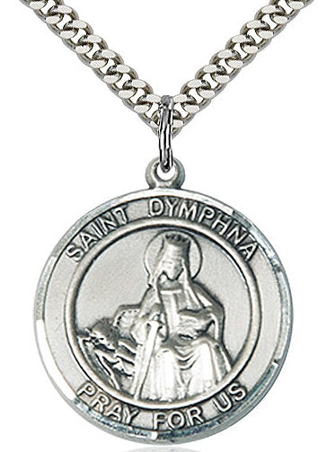 St. Dymphna Medal in Fine Pewter, 3/4" round, Your Choice of Chain # 17281