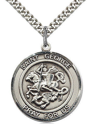 St. George Medal in Fine Pewter, 3/4" round, Your Choice of Chain # 17286