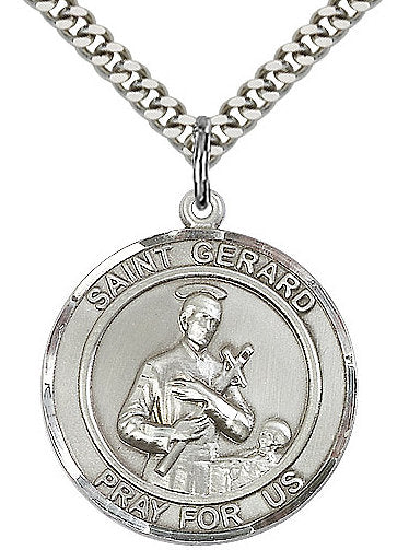 St. Gerard Medal in Fine Pewter, 3/4" round, Your Choice of Chain # 17287