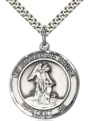 St. Guardian Angel Medal in Fine Pewter, 3/4" round, Your Choice of Chain # 17288