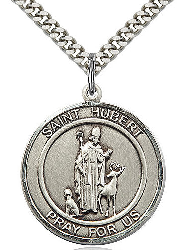 St. Hubert Medal in Fine Pewter, 3/4" round, Your Choice of Chain # 17289