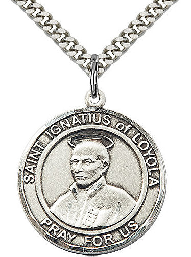 St. Ignatius of Loyola Medal in Fine Pewter, 3/4" round, Your Choice of Chain # 17290