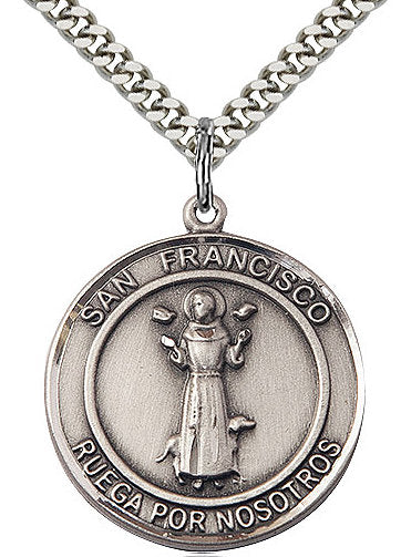 San Francisco Spanish Medal in Fine Pewter, 3/4" round, Your Choice of Chain # 17299