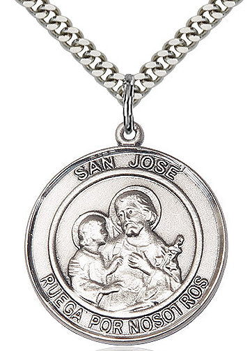 San Jose Spanish Medal in Fine Pewter, 3/4" round, Your Choice of Chain # 17301